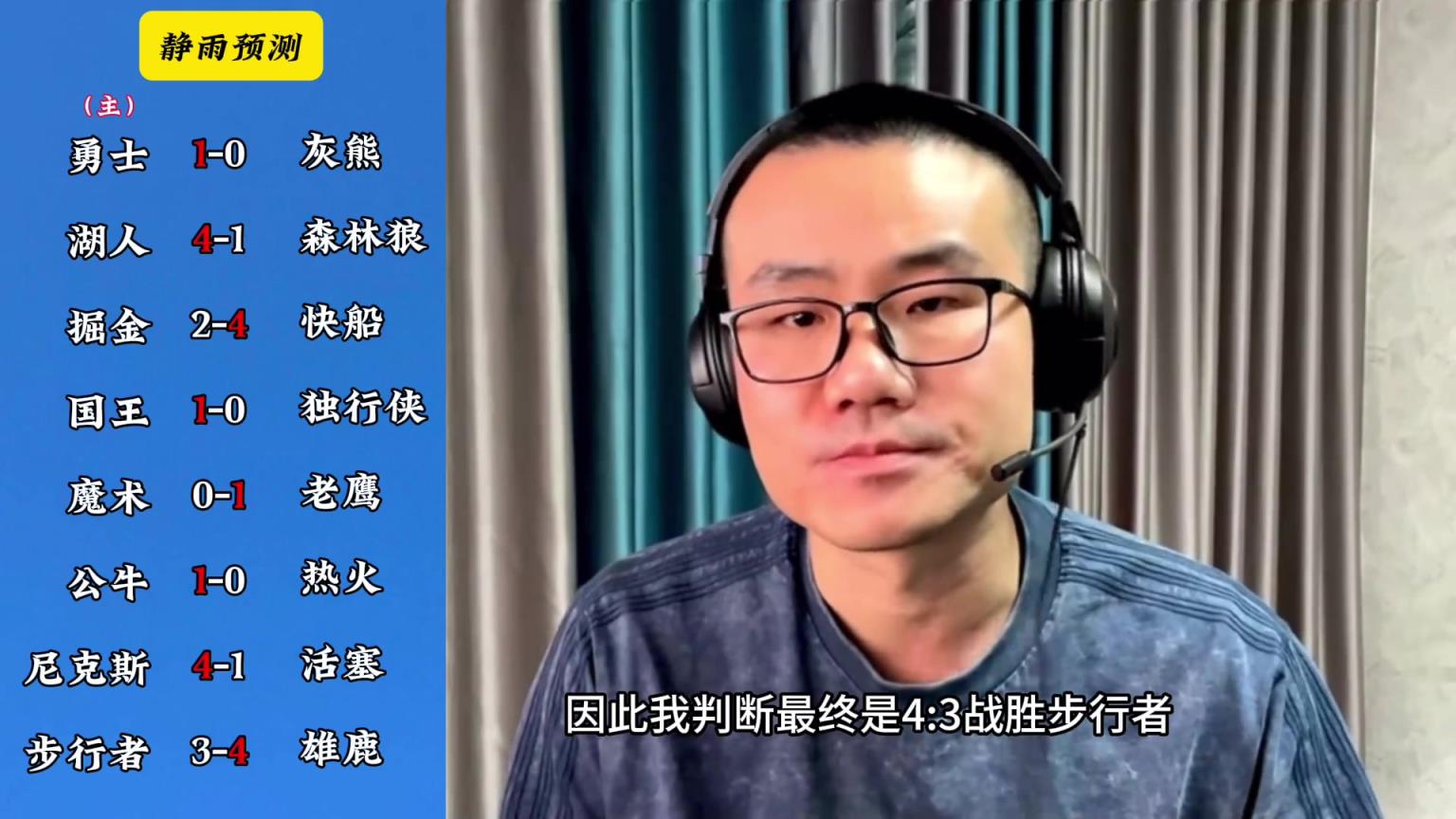 你同意吗？静雨对东西部季后赛球队的预测：勇赢熊 湖船尼鹿晋级